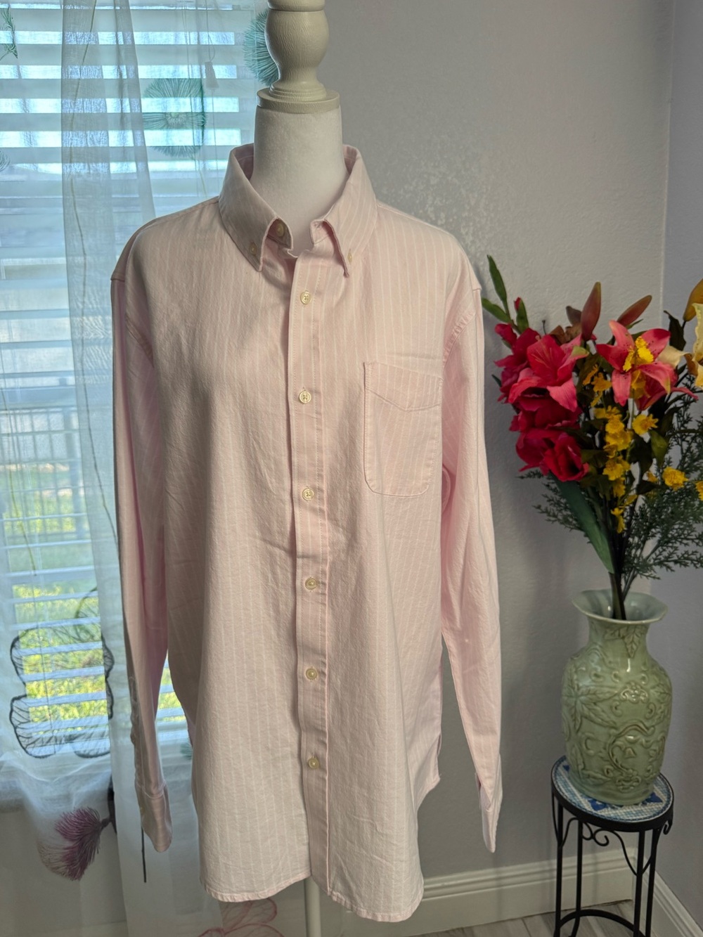 🌸Free Assembly Men’s Light Pink Striped Long Sleeve Button Down Shirt L 👔✨